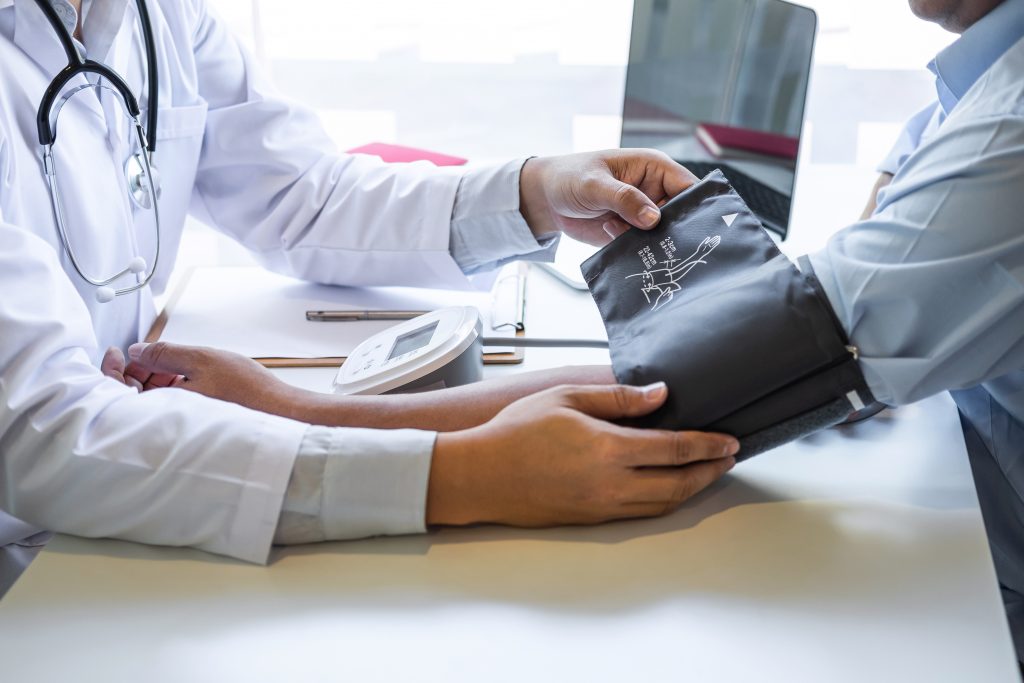 Patient undergoing blood pressure test